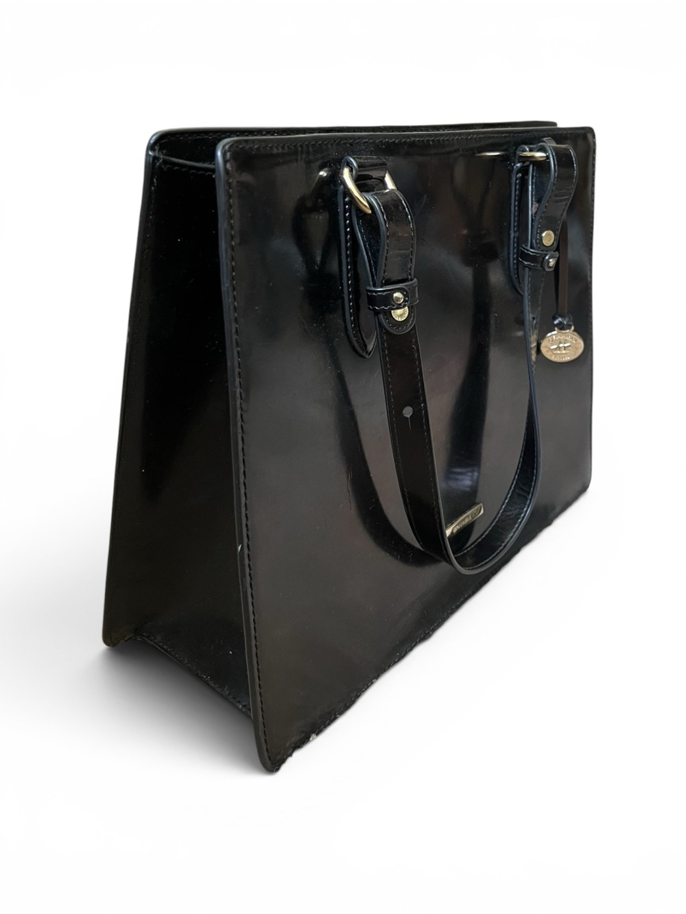 Brahmin Vintage Black Leather Structured Tote
